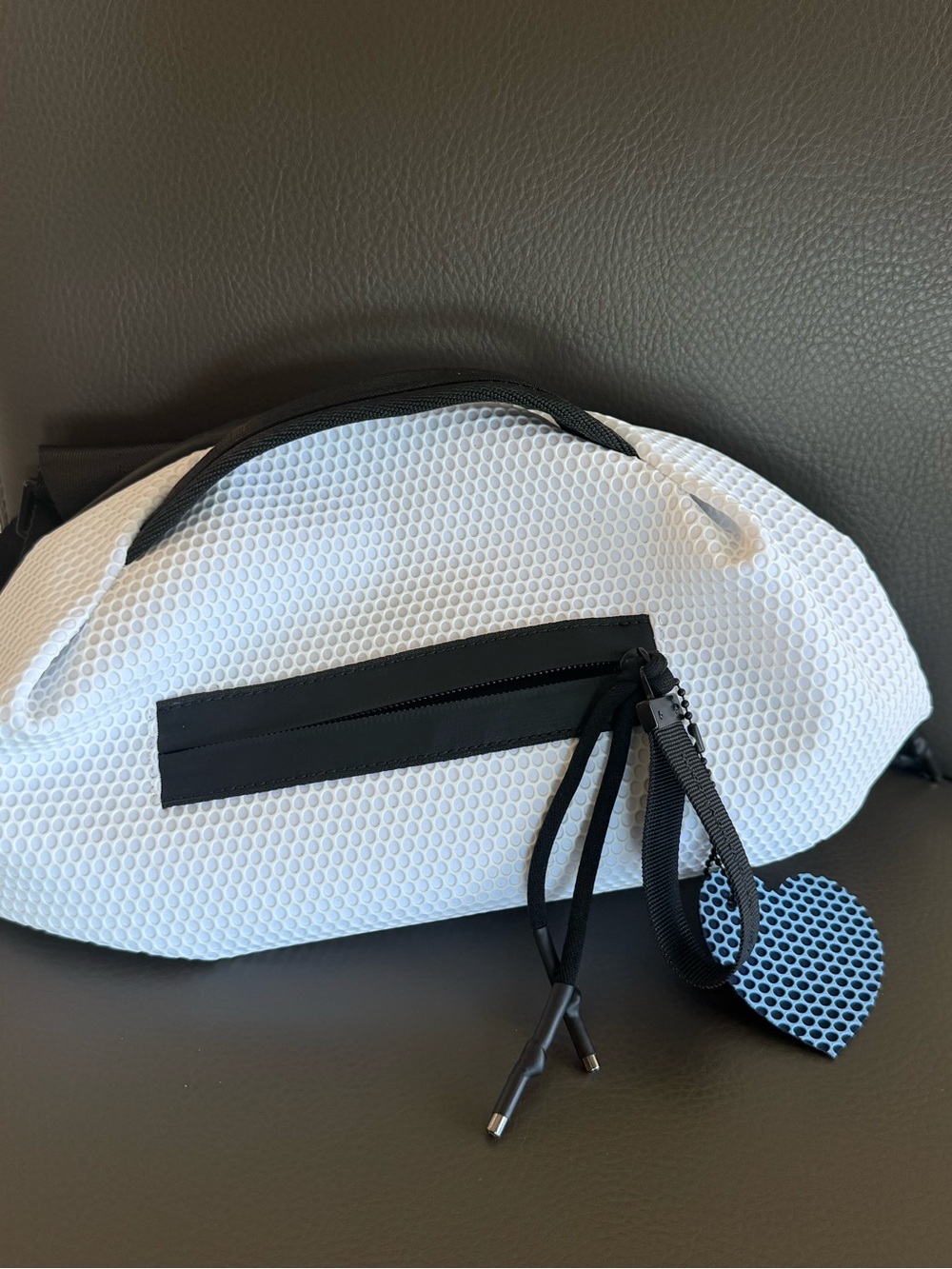 White Vegan Crossbody Belt Bag with Black Trim - Picture 4 of 11